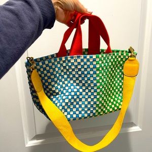 Clare V. Petite Bateau tote inMulti color woven leather.